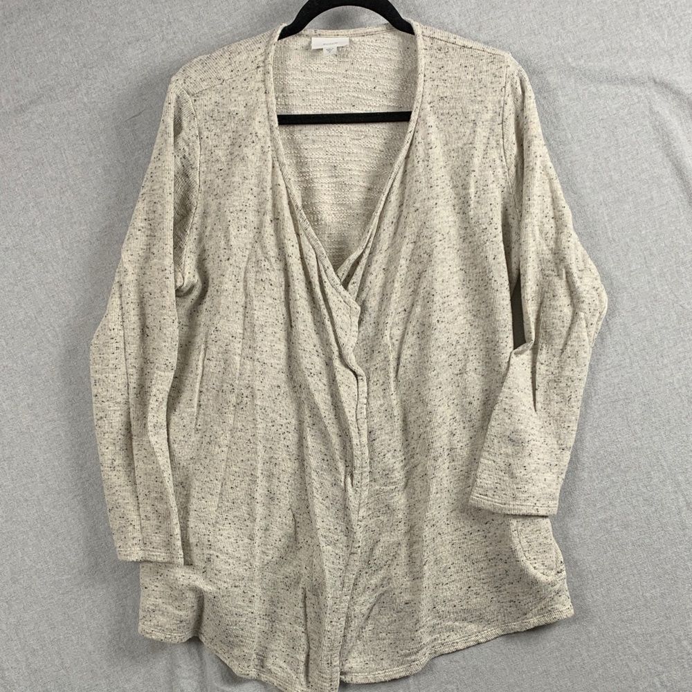 J JILL  | MEDIUM Women CASUAL OPEN FRONT CARDIGAN SWEATER | CREAM TAN SPECKLED